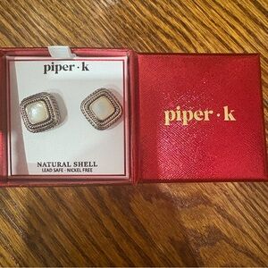 Piper K Natural Shell Earrings with Silver Border